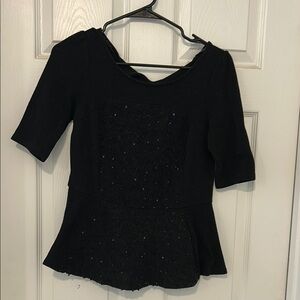 Deletta Black Peplum 3/4 Sleeve Embellished Blouse